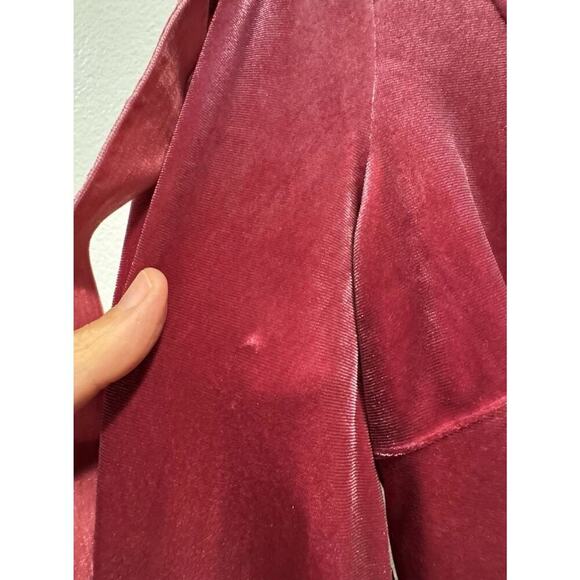 Baevely Pink Velvet Long Sleeve Button Front Top Shoulder Bow Coquette Blouse - Picture 7 of 7